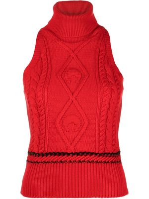 Marine Serre cable-knit sleeveless roll-neck top - Red