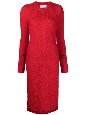 Marine Serre cable knit wool midi dress - Red
