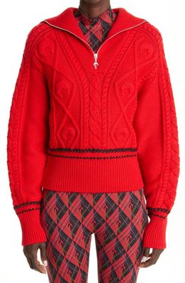 Marine Serre Cable Knit Wool Zip Sweater in Red