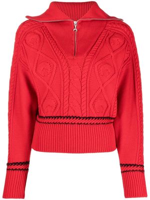 Marine Serre cable-knit zip-front jumper - Red