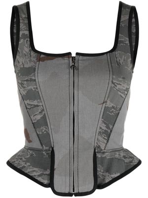 Marine Serre camouflage-print corset top - Grey