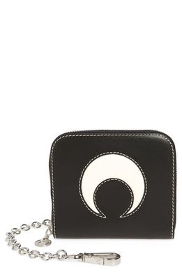 Marine Serre Crescent Calfskin Leather Wallet on a Chain in Black