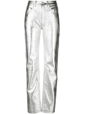 Marine Serre crescent moon-debossed leather trousers - Silver