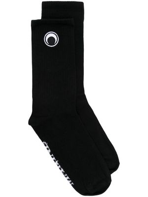 Marine Serre Crescent Moon-embroidered ribbed socks - Black