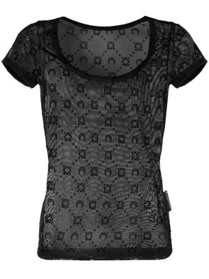 Marine Serre Crescent Moon-motif mesh top - Black