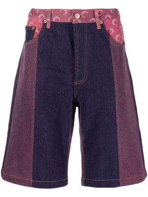 Marine Serre crescent moon panelled denim shorts - Purple