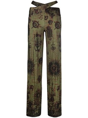 Marine Serre cut-out printed trousers - Green