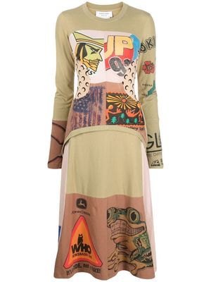 Marine Serre draped patchwork T-shirt dress - Green