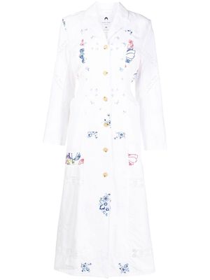 Marine Serre embroidered belted lab coat - White