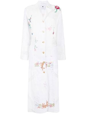 Marine Serre embroidered crochet belted coat - White
