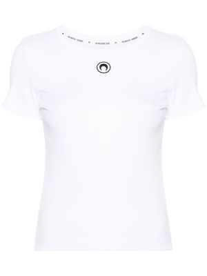 Marine Serre embroidered-logo fine-ribbed T-shirt - White