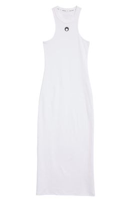 Marine Serre Embroidered Moon Stretch Organic Cotton Rib Maxi Dress in White