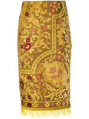 Marine Serre floral embroidered pencil skirt - Yellow