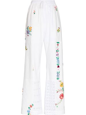 Marine Serre floral-embroidered track pants - White