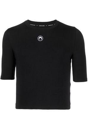 Marine Serre logo-embroidered cropped T-shirt - Black
