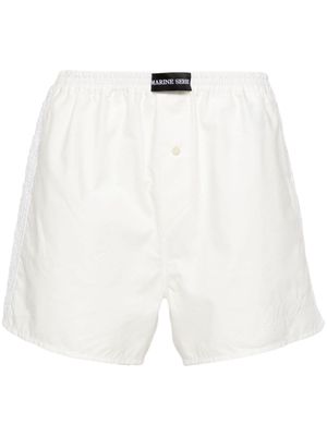 Marine Serre logo-patch crochet-panels shorts - White