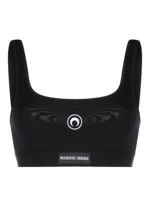 Marine Serre logo-patch scoop-neck cotton bra - Black