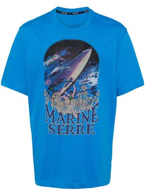 Marine Serre logo-print cotton T-shirt - Blue