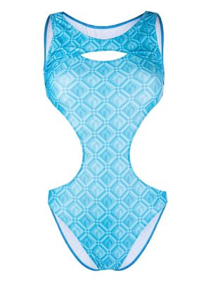 Marine Serre Lozenge print cut-out swimsuit - Blue