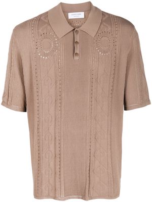 Marine Serre Moon Diamant cable-knit polo top - Brown