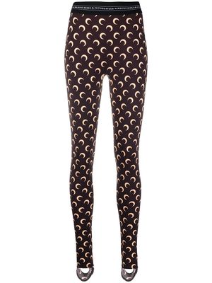 Marine Serre moon-print stirrup cuff leggings - Brown