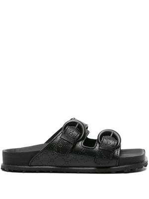 Marine Serre Moonogram-embossed leather slides - Black