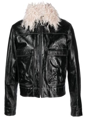 Marine Serre Moonogram faux-shearling-collar leather jacket - Black