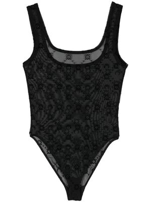 Marine Serre Moonogram-flocked mesh bodysuit - Black