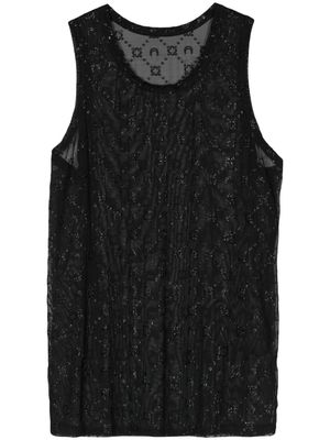 Marine Serre Moonogram-flocked mesh tank top - Black