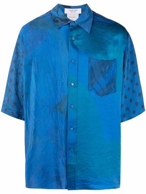 Marine Serre patchwork buttoned short-seeve shirt - Blue