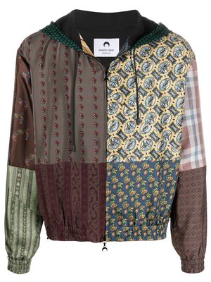 Marine Serre patchwork silk hooded jacket - Brown