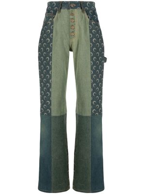 Marine Serre patchwork straight-leg jeans - Green