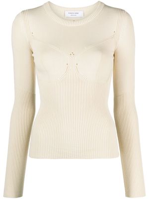 Marine Serre perforated ribbed-knit top - Neutrals