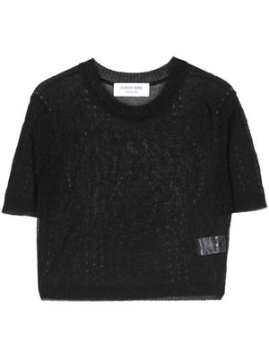 Marine Serre pointelle-knit cropped blouse - Black