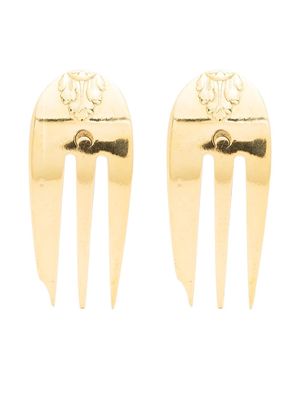 Marine Serre Reassembled Cutlery fork earrings - Gold