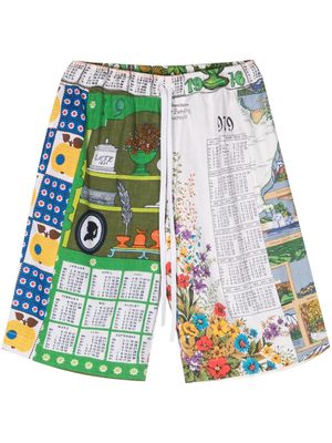 Marine Serre Regenerated Household Linen Calendar bermuda shorts - White