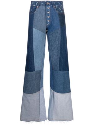 Marine Serre Regenerated patchwork flared jeans - Blue