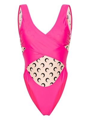 Marine Serre Regenerated V-neck swimsuit - Pink