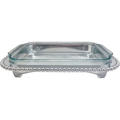 Mariposa Pearled Oblong Casserole Caddy & 3-Quart Pyrex® Tray in Silver 