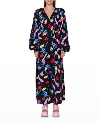 Marisol Floral Long-Sleeve Maxi Wrap Dress