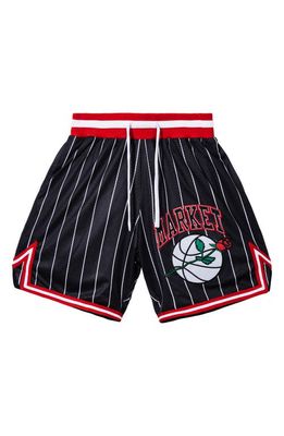 MARKET Rose Appliqué Stripe Mesh Basketball Shorts in Black Multi
