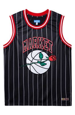 MARKET Rose Appliqué Stripe Mesh Basketball Tank in Black Multi