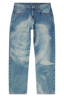MARKET Rose Parade Floral Straight Leg Jeans in Laser Etched Denim