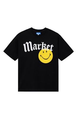 MARKET SMILEY Gothic Graphic T-Shirt in Washed Black