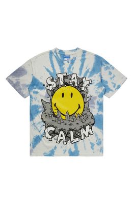 MARKET SMILEY Stay Calm Tie Dye Graphic T-Shirt in Blue Tie-Dye