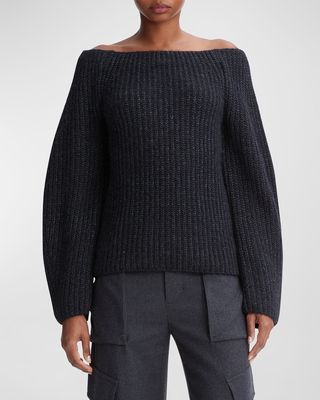 Marled Wool Off-Shoulder Sweater