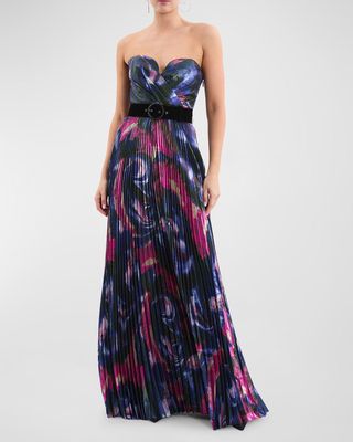 Marlee Pleated Strapless Metallic Gown