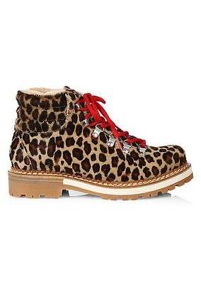 Marlen Shearling-Lined Leopard-Print Calf Hair Hiking Boots