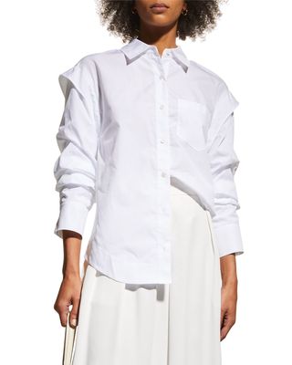 Marley Button-Front Ruched Sleeve Shirt