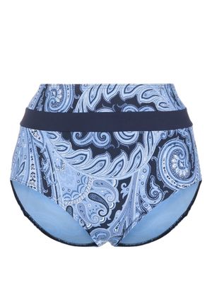 Marlies Dekkers Cache Coeur paisley- print high-waisted bikini bottoms - Blue